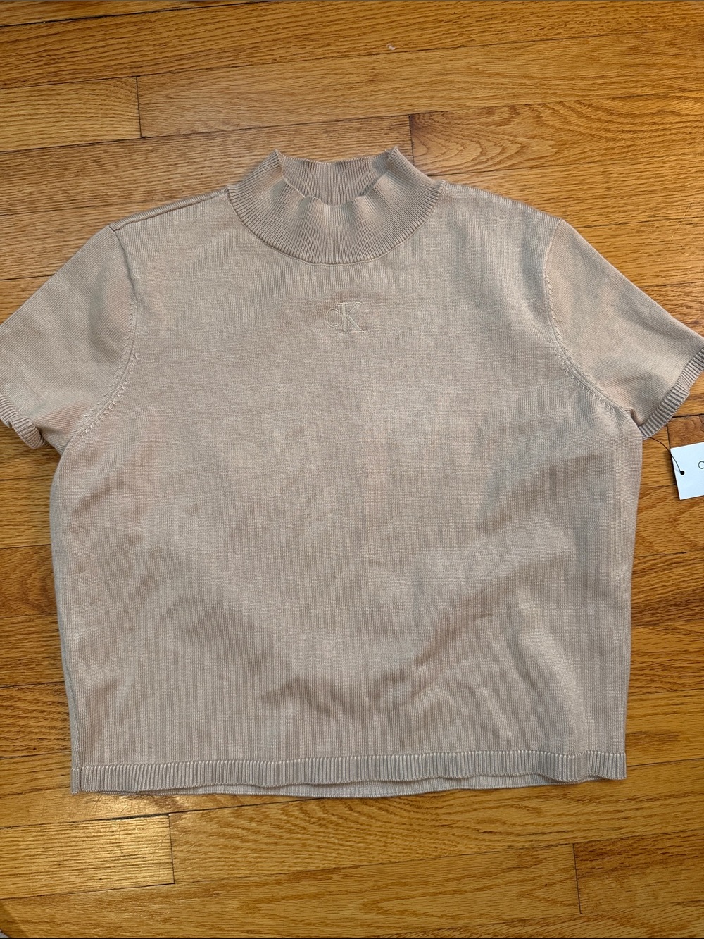 NWT Calvin Klein jeans mock neck short sleeve tan sweater sz m medium